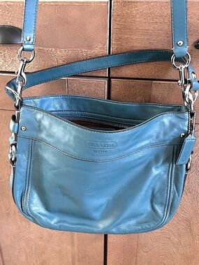 Coach Teal Leather Zoe F14707 Convertible Crossbody Handbag